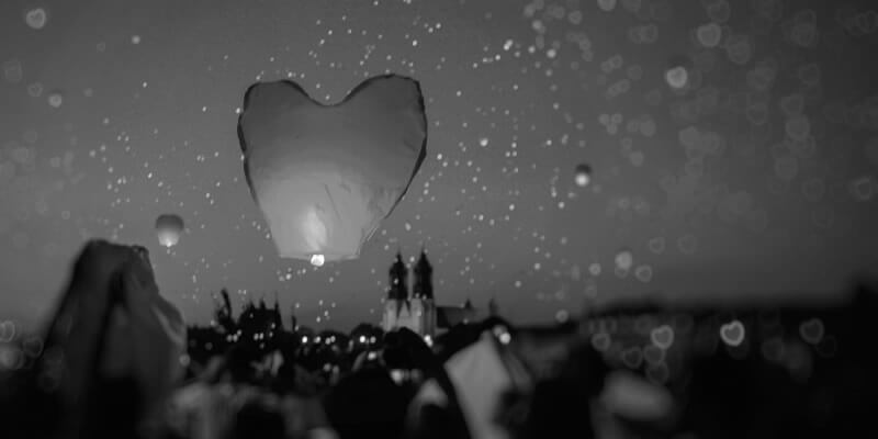 Sky filled with floating lanterns