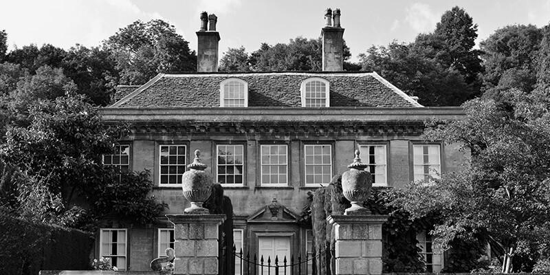 View from in front of the gate of a period building