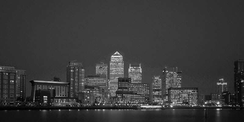 Panoramic of a city skyline at night