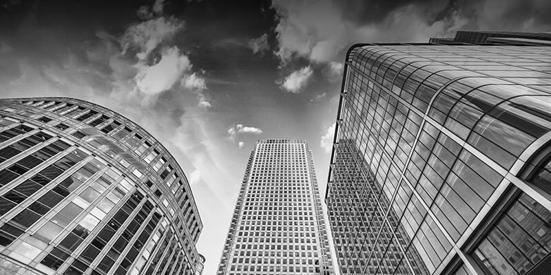 Looking up at high-rise buildings