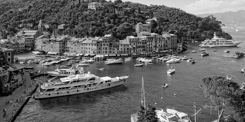Picturesque harbour with luxury yacht